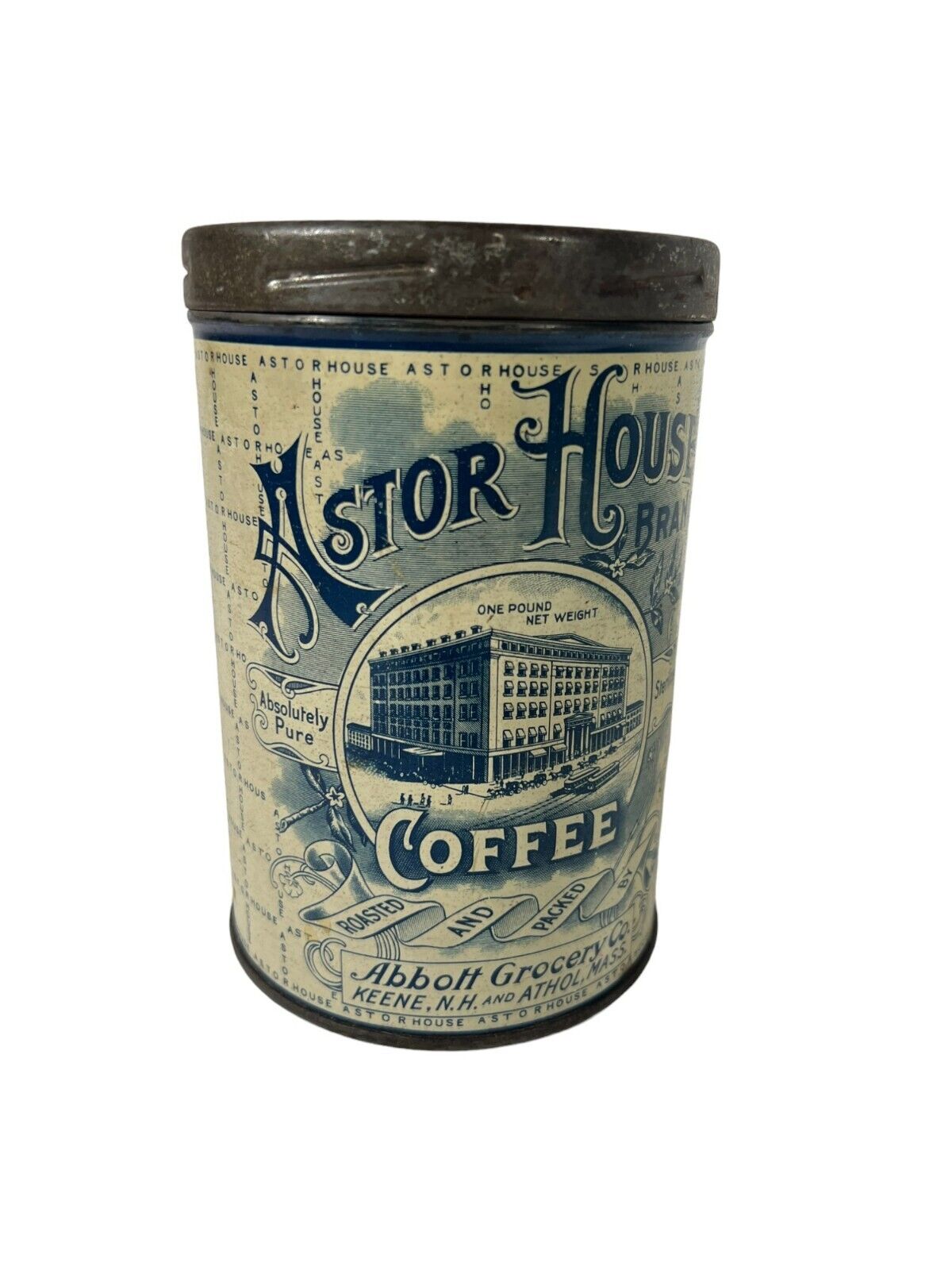EARLY 1900\'S VINTAGE ASTOR HOUSE COFFEE TIN   1lb.   NICE GRAPHICS & COLORS