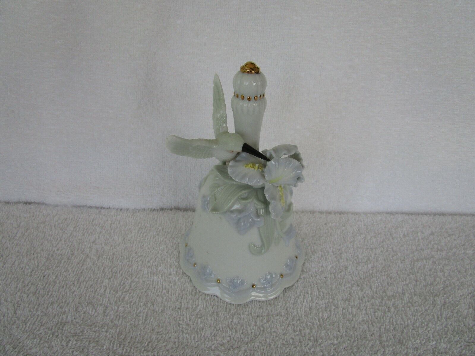 LOVELY & QUALITY PORCELAIN [ HUMMINGBIRD  DESIGN ] BELL WITH GOLD TRIM