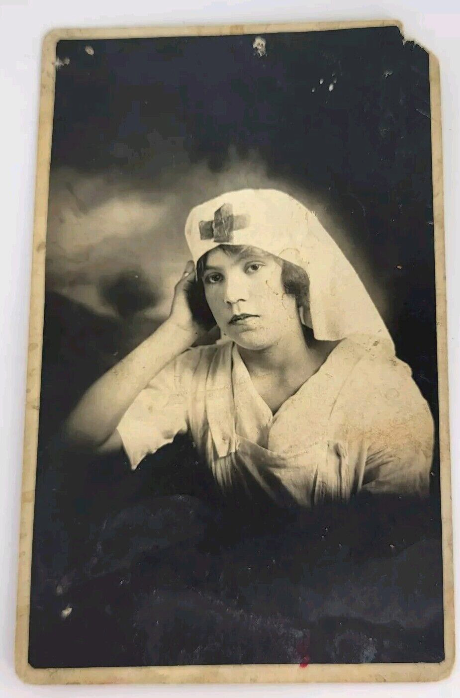 Antique Real Photo Postcard RPPC Red Cross Young Nurse ID'd Herrera 17 Years Old