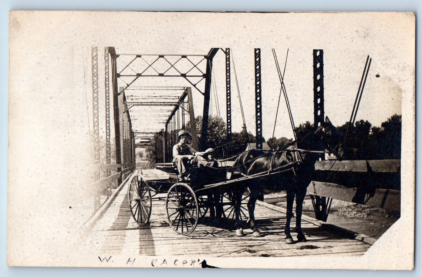 Bentonsport Iowa IA Postcard RPPC Photo Bridge Scene Horse And Wagon c1910's