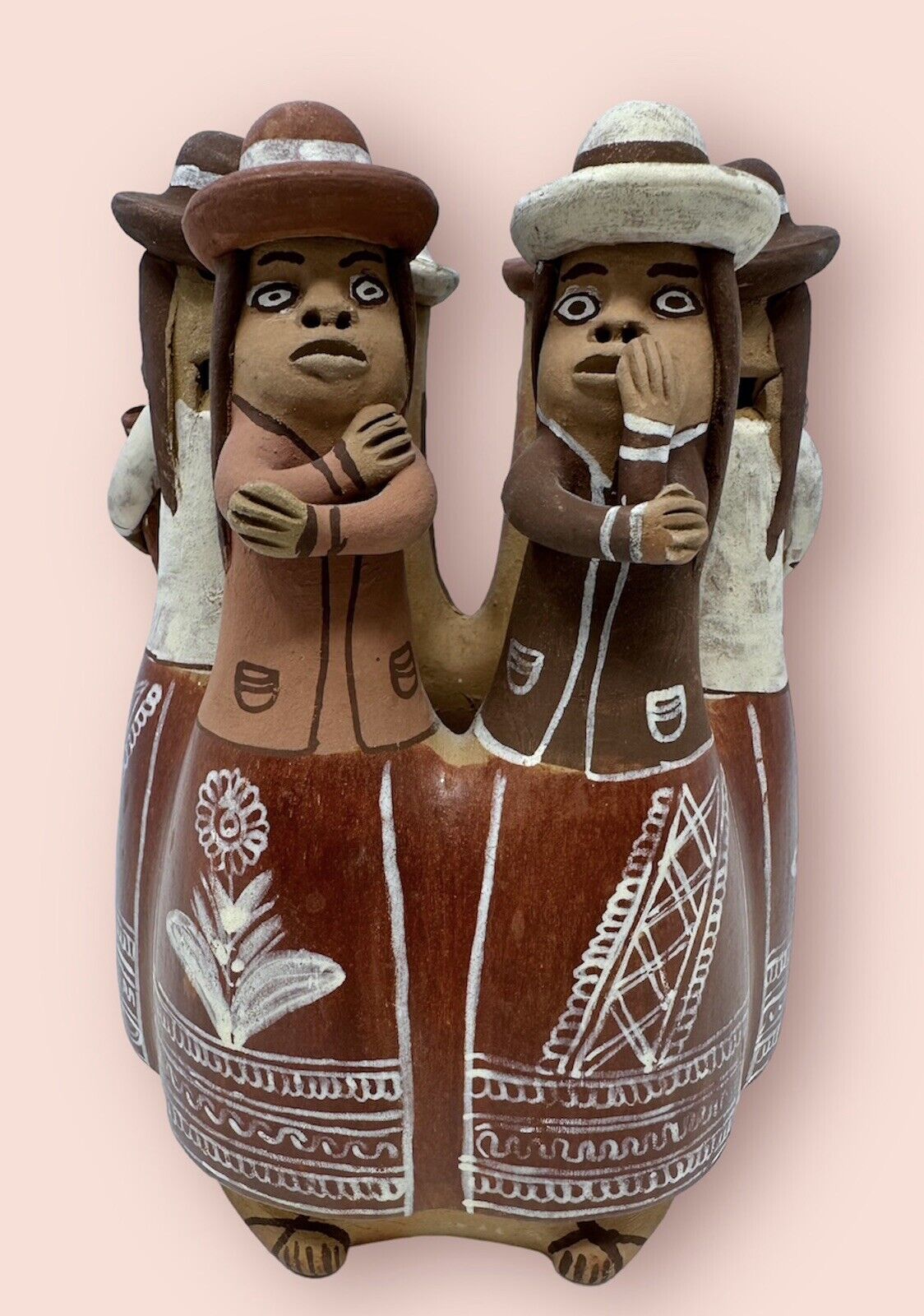Vintage Peruvian Terracotta Pottery Folk Art Circle of 6 Women Whistle Unique