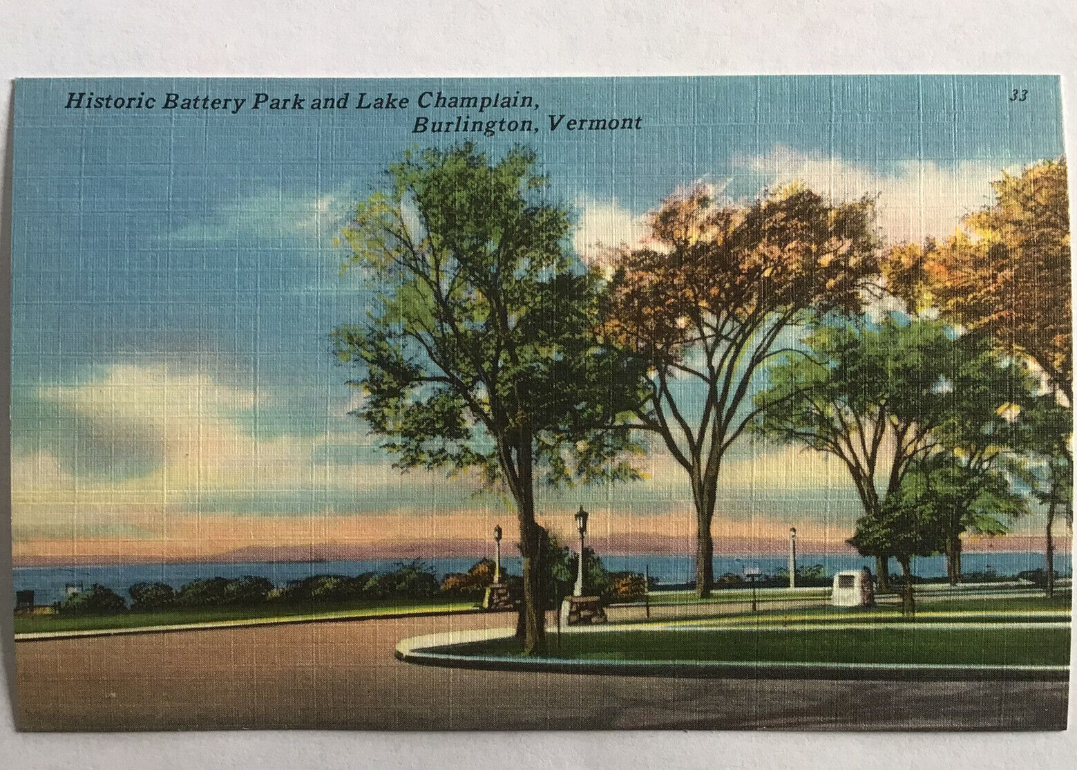 Vermont VT Burlington Battery Park Lake Champlain Postcard Old Vintage Card View