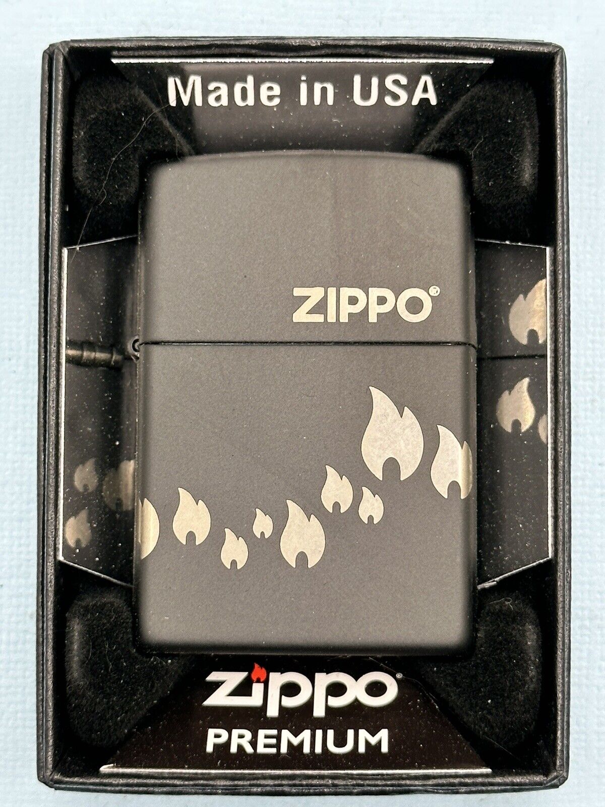 Zippo Flame Icons 48980 Design Double Sided Black Matte Zippo Lighter NEW