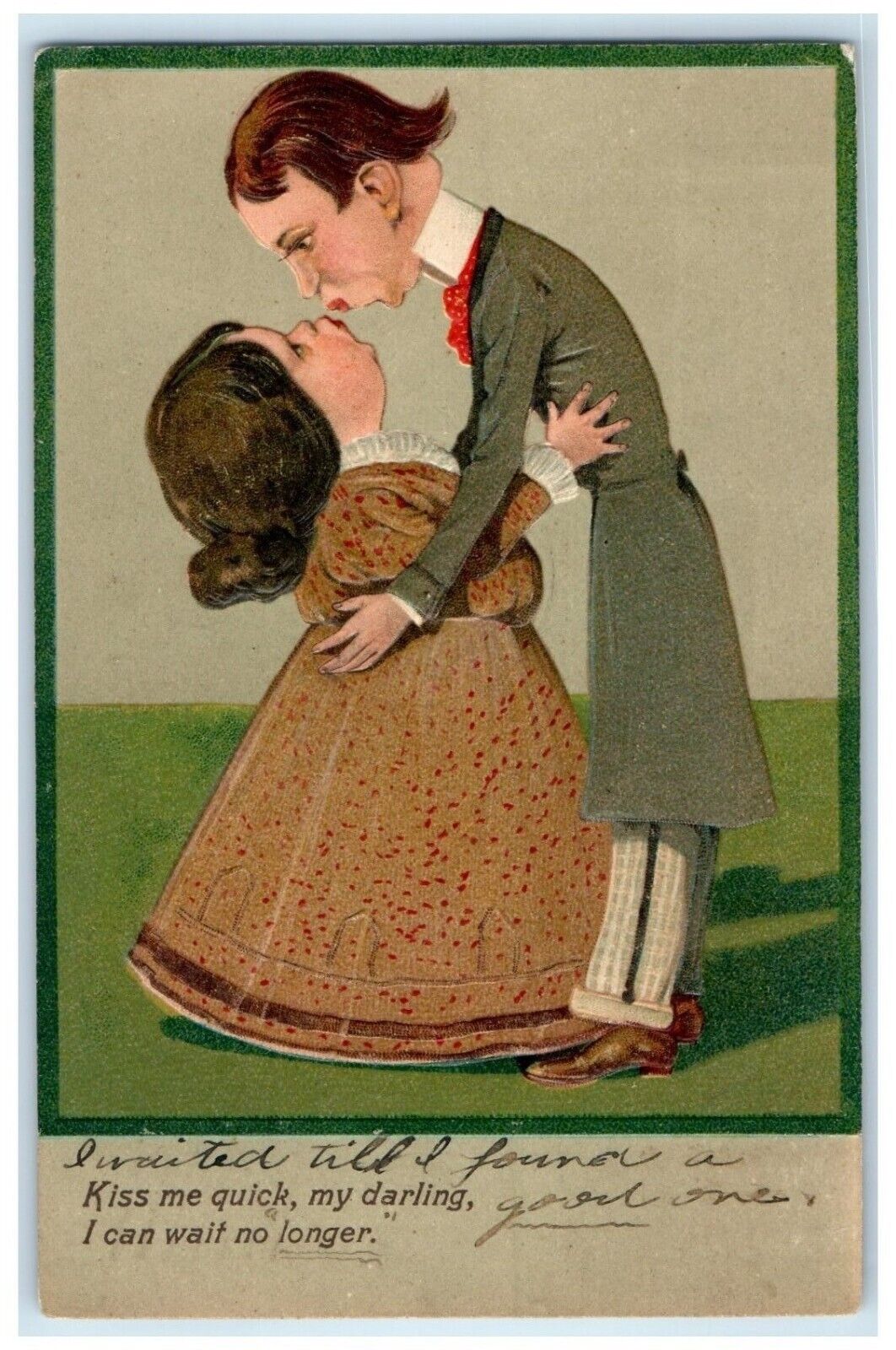 PFB Brockton Massachusetts MA Postcard Couple Kissing Romance Embossed 1909