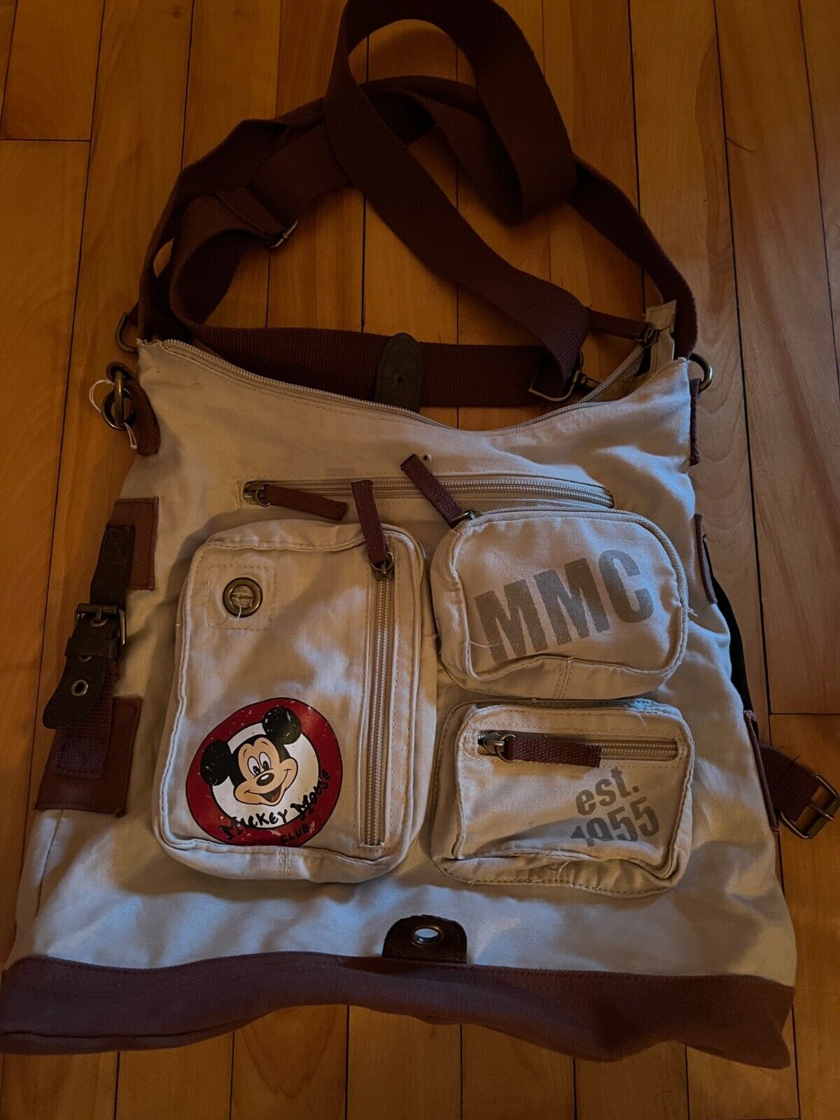 Mickey Mouse Clubhouse Bag, tan and brown bag with MMC Mickey Mouse Clubhouse 