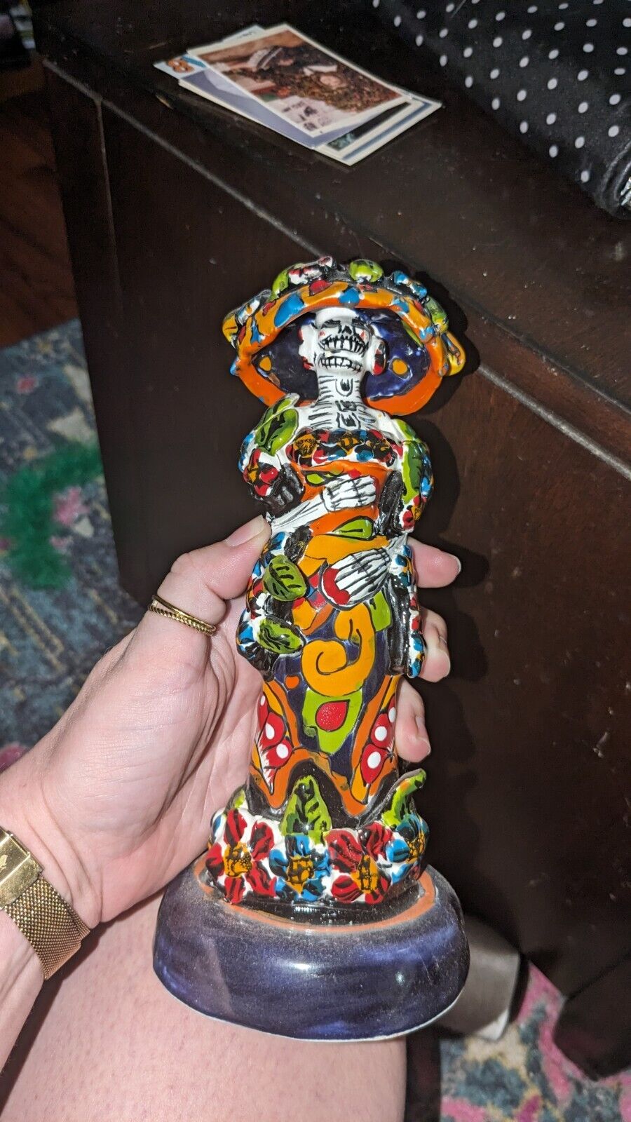 Vintage Day of the Dead La Catrina Mexican Folk Art Hand Painted Ceramic ~9.5”
