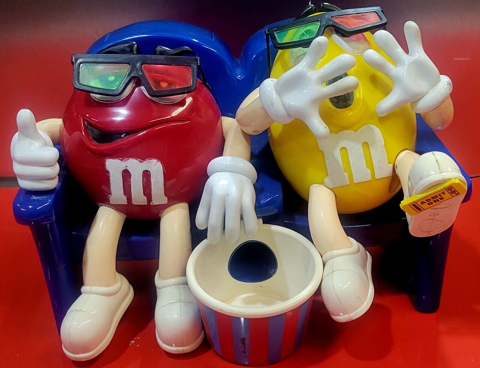 Vintage Red and Yellow M&M\'s At the Movies 3D Admit One Candy Dispenser - Used
