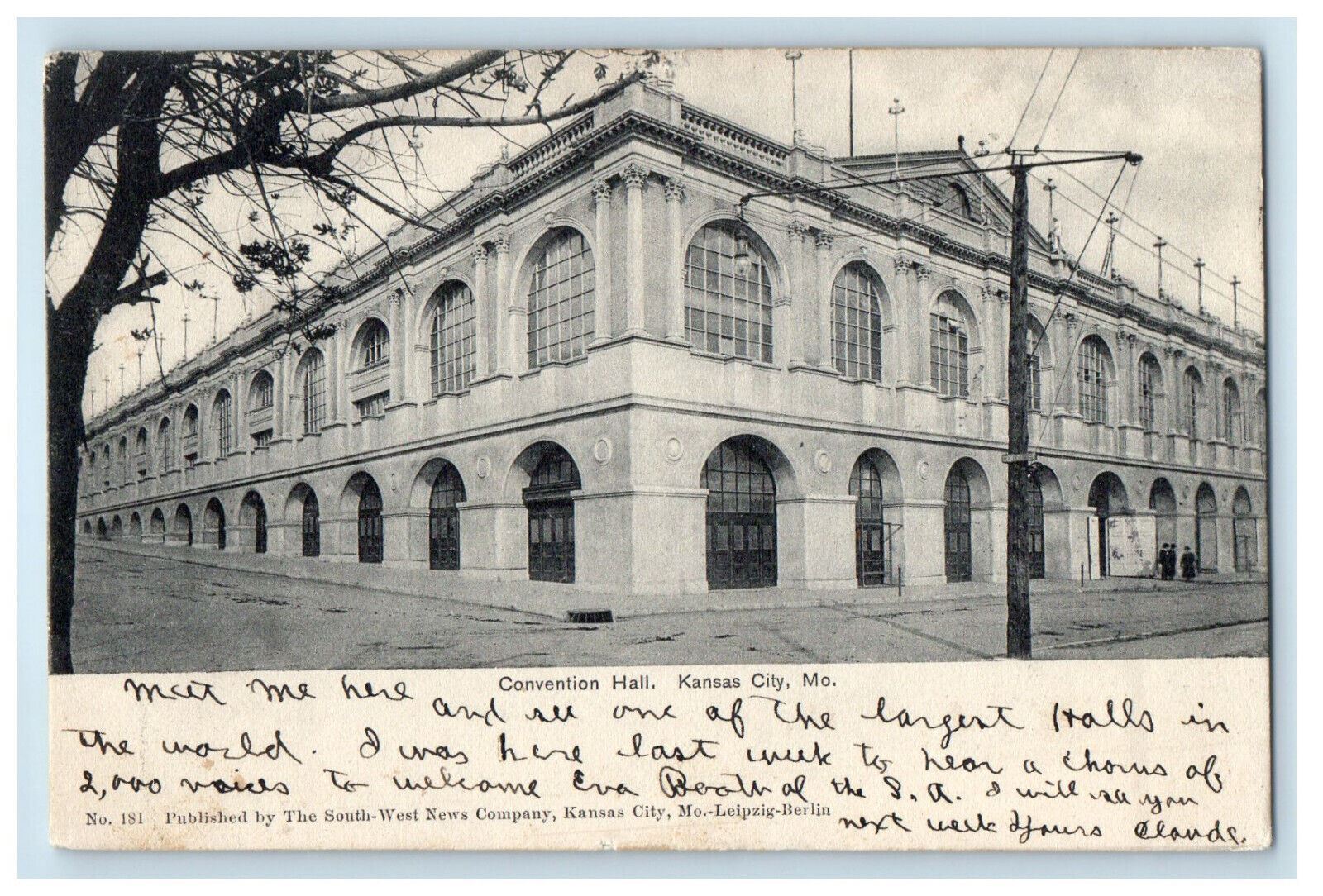 1905 Convention Hall, Kansas City Missouri MO Antique Posted Postcard