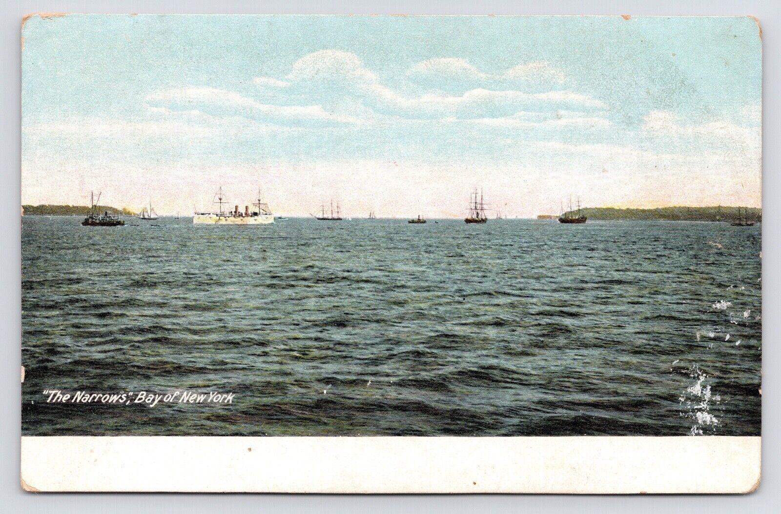 c1905~New York City Bay~Narrows~Boats~Staten Island~Brooklyn~Antique Postcard