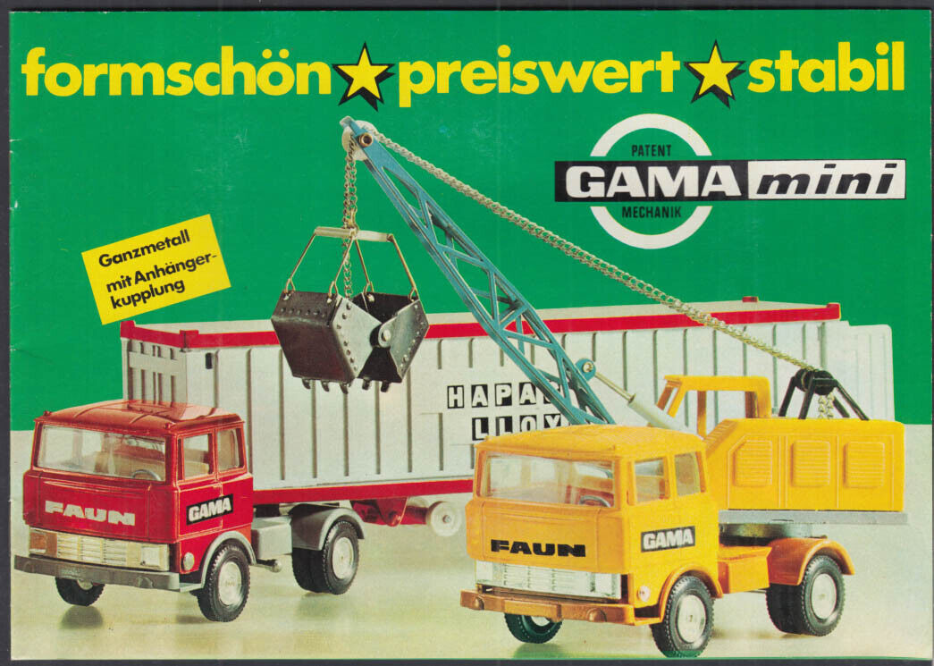 GAMA MINI toy vehicle catalog 1972 in German car truck racing antique farm &c