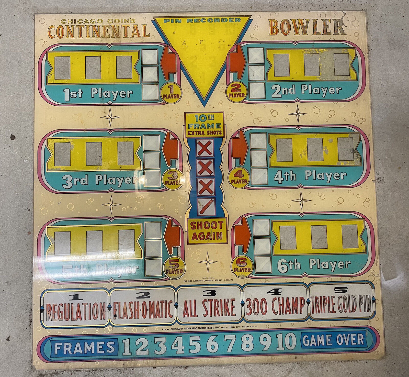 Original Vintage CHICAGO CONTINENTAL Bowling Arcade Marquee Sign 1970s 1980s