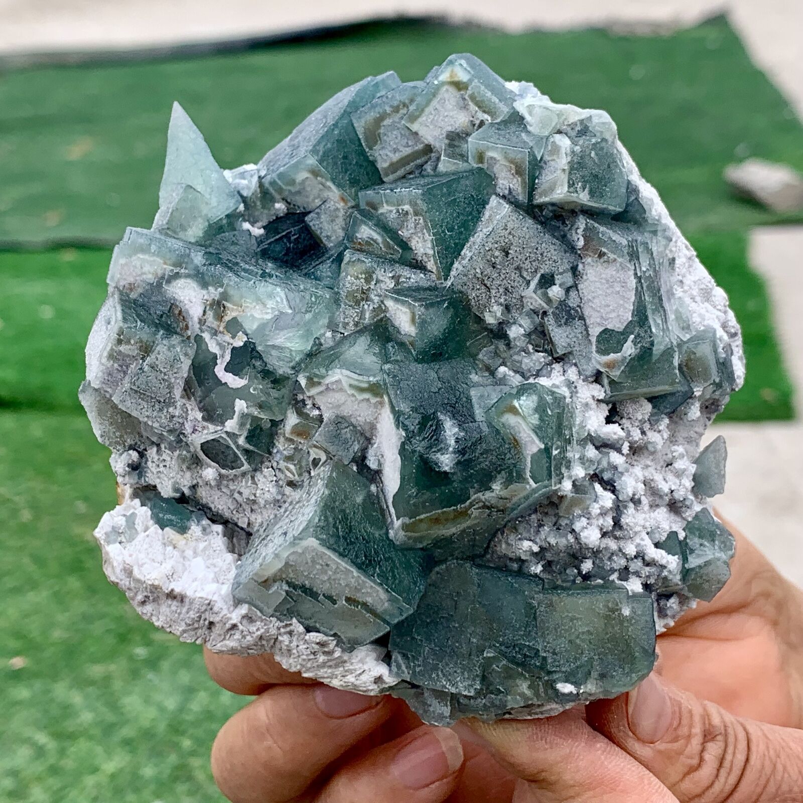 1.35LB Rare transparent green cubic fluorite mineral crystal sample