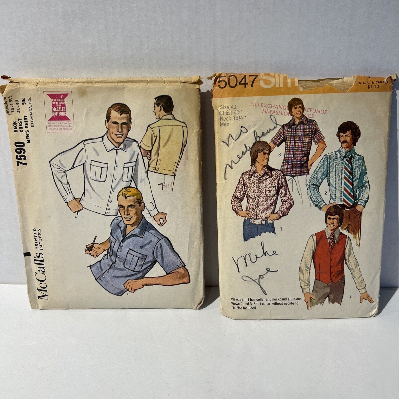 Vintage Men’s Patterns Shirts 1960-70 Size 38-40 Sport Casual Vest Cut Large