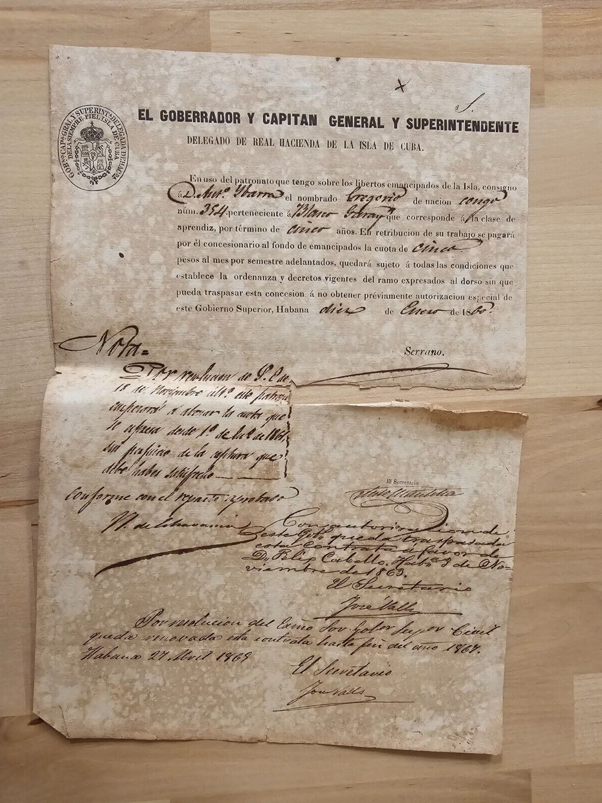 ANTIQUE Cuban Cuba Letter 1867 Slave AFRICAN Working Contract RARE DOCUMENT