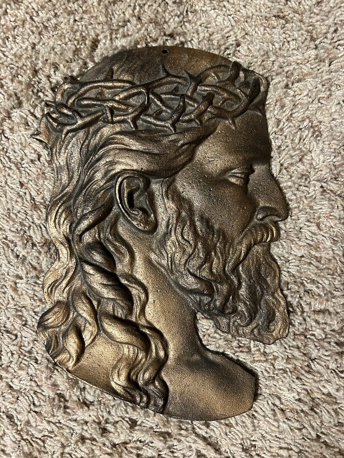 Vintage Metallic Bronze Colored Jesus Head Profile Hanging Wall Art