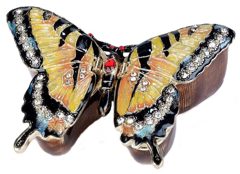 Kubla Craft Bejeweled Enameled Trinket Box: Yellow Butterfly Box, Item# 3230