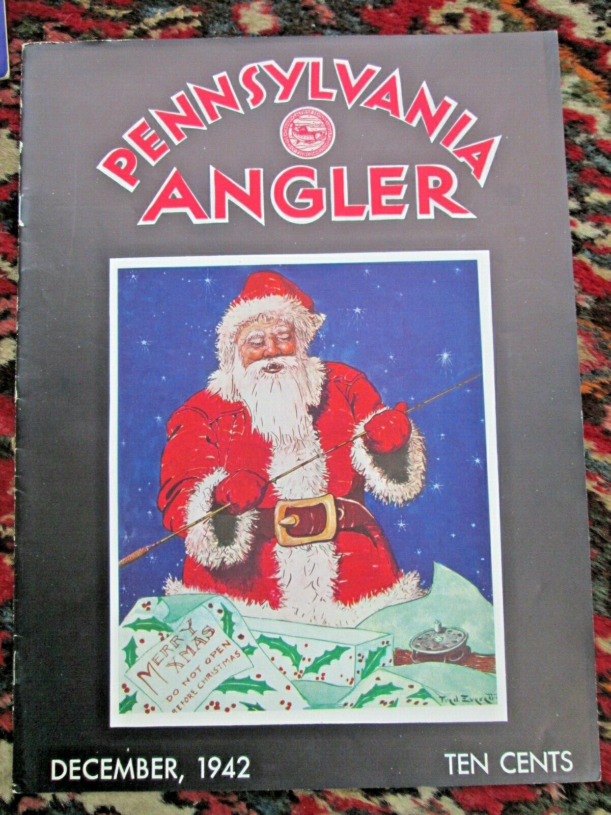 December 1942 Christmas Pennsylvania Angler Magazine Fishing-SANTA Fishing Pole