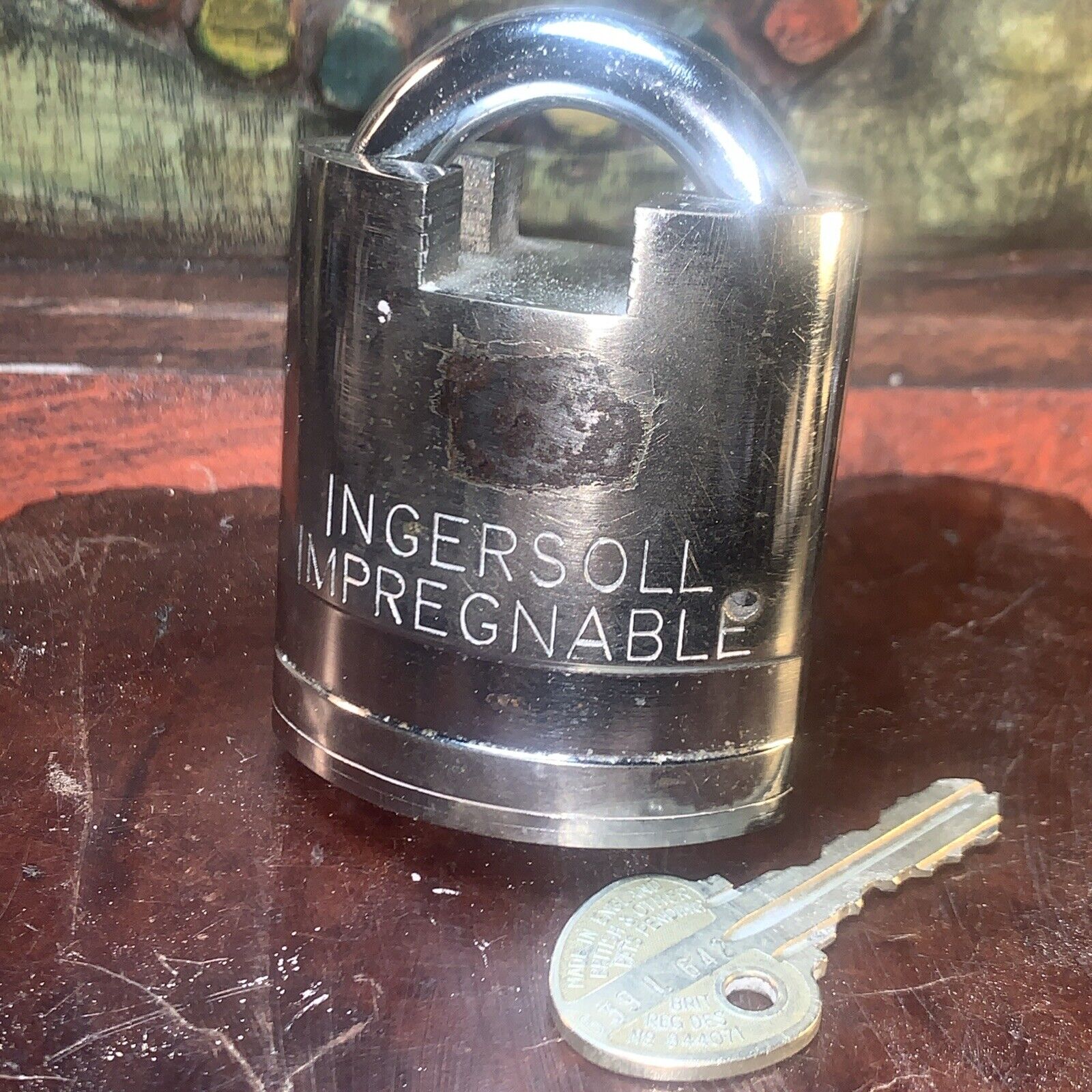 Vintage RARE Ingersoll Impregnable padlock W Key ENGLAND BRITISH 844071