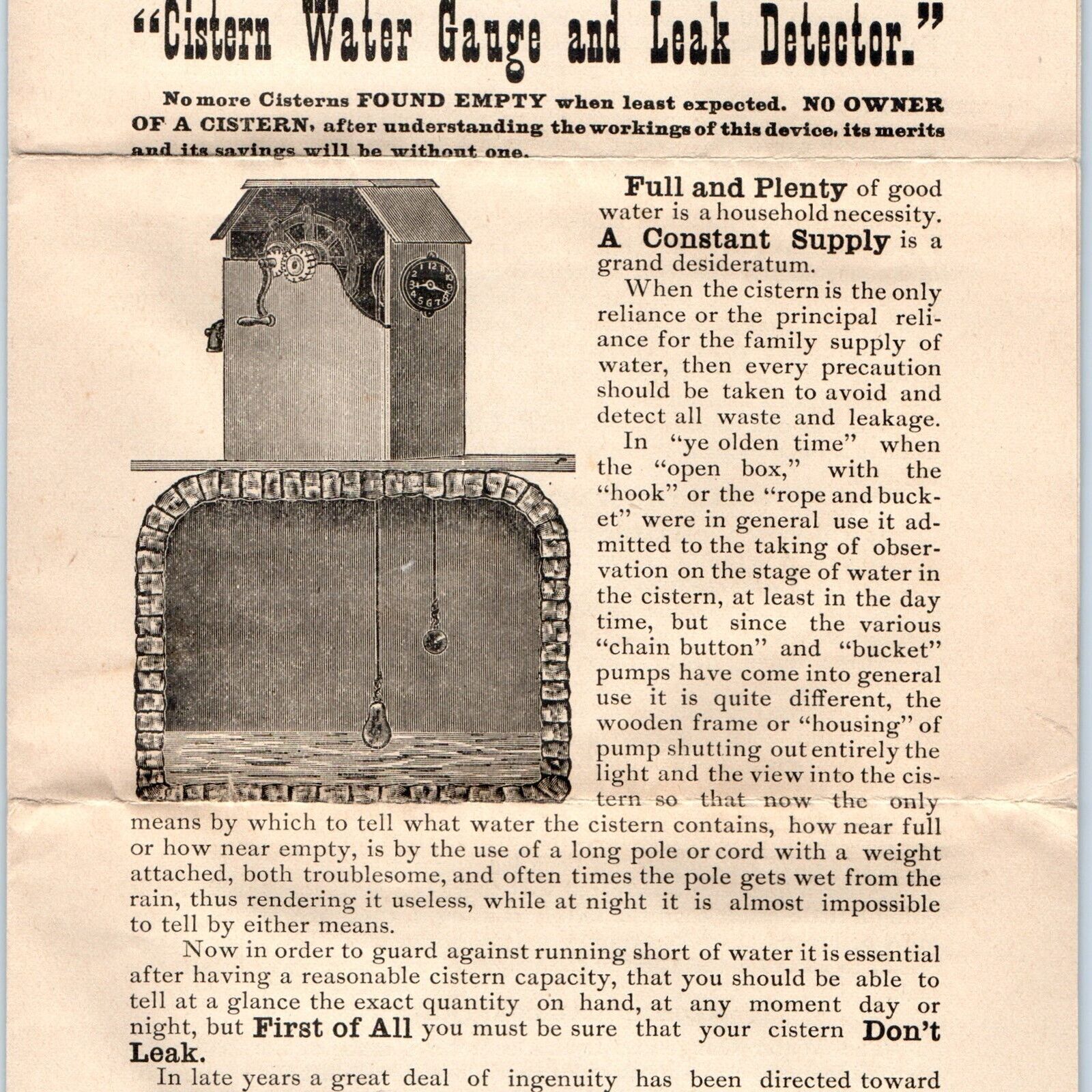 c1890s Cincinnati, OH Cistern Water Gauge Advertising Brochure RARE Invention 5T