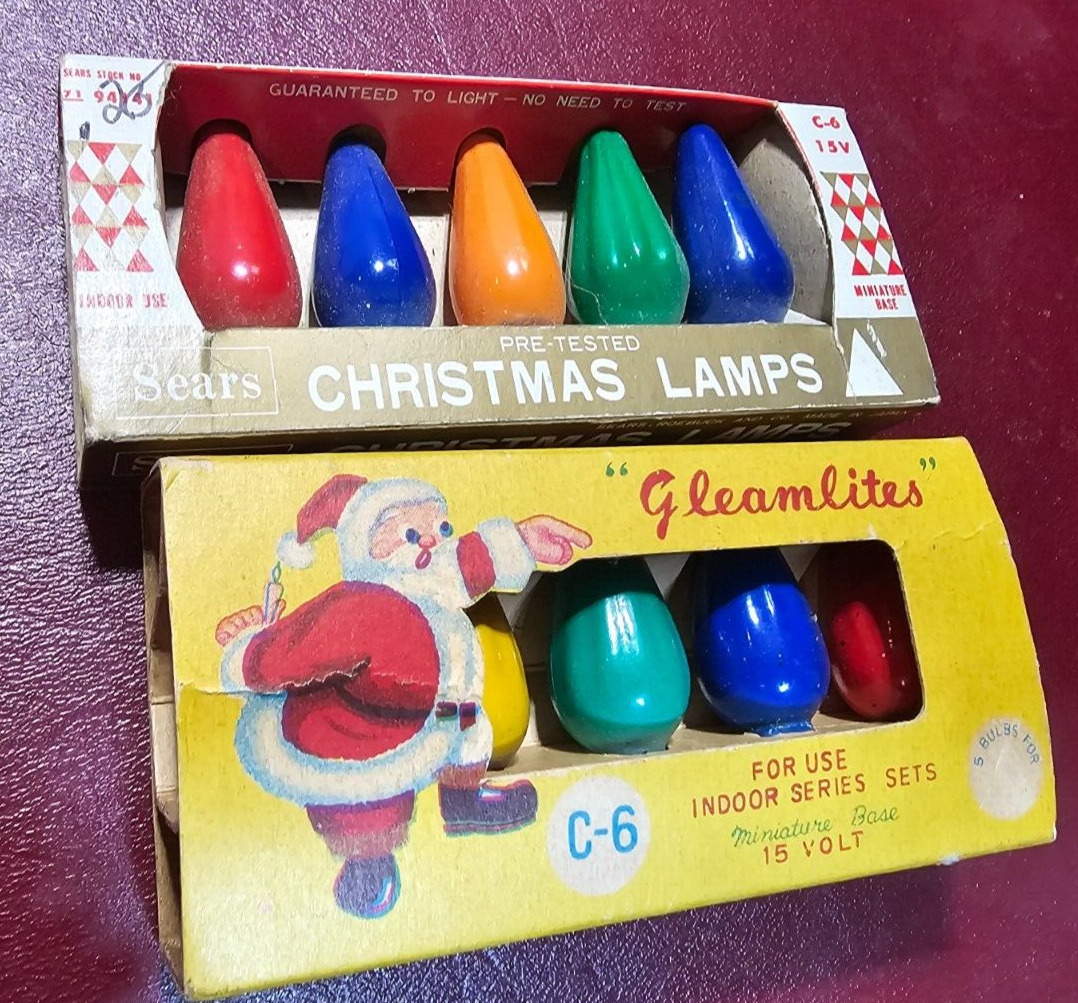 VINTAGE  C6 FLAME LAMP CHRISTMAS TREE CONE LIGHT BULBS (LOT OF 10)TESTED Boxed
