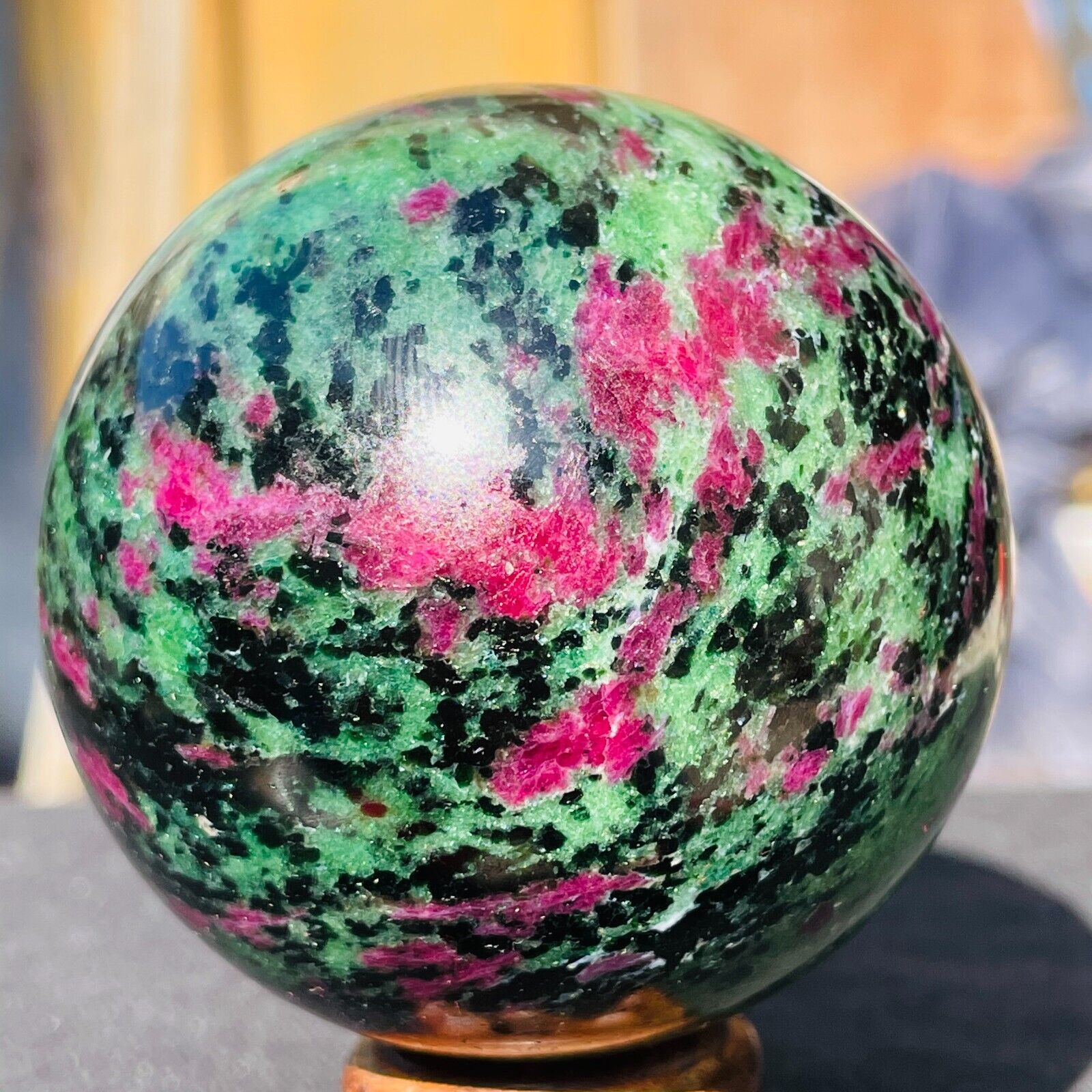 431g Rare Natural Ruby Zoisite Quartz Crystal Sphere Gemstone Specimen Healing