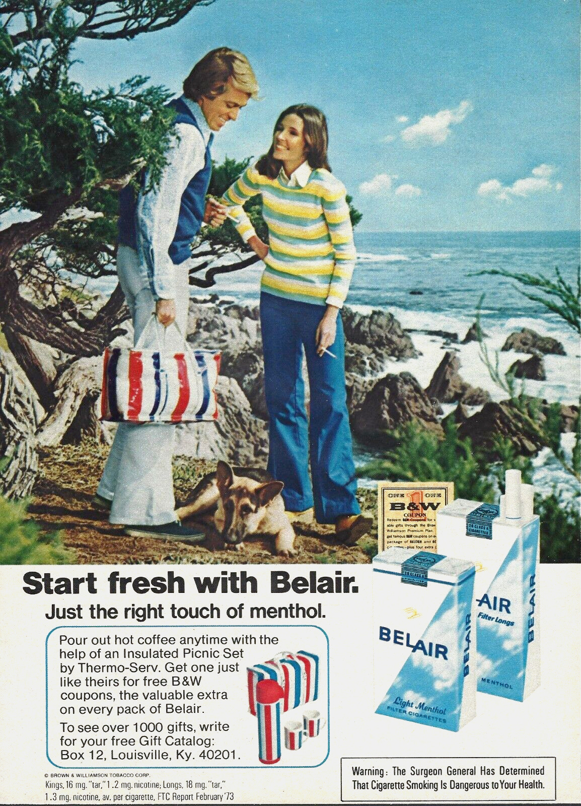 1973 Belair Cigarettes Thermo-Serv Picnic Set Couple vtg Print Ad Advertisement
