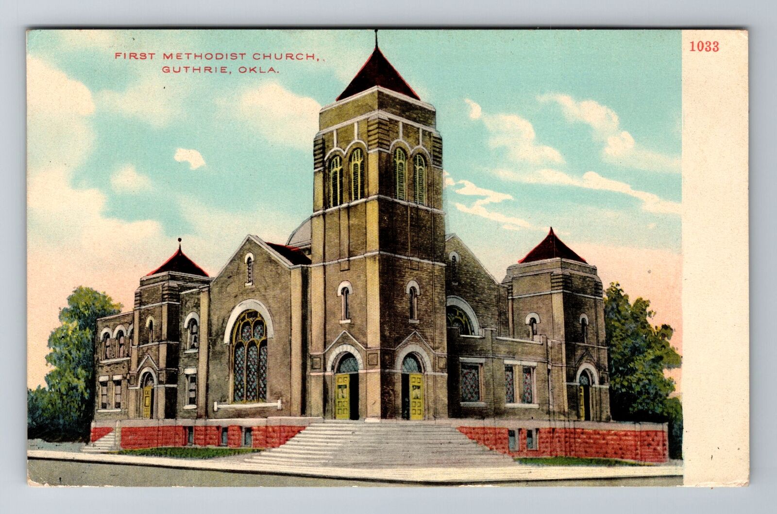 Guthrie OK-Oklahoma, First Methodist Church, Religion, Vintage c1910 Postcard