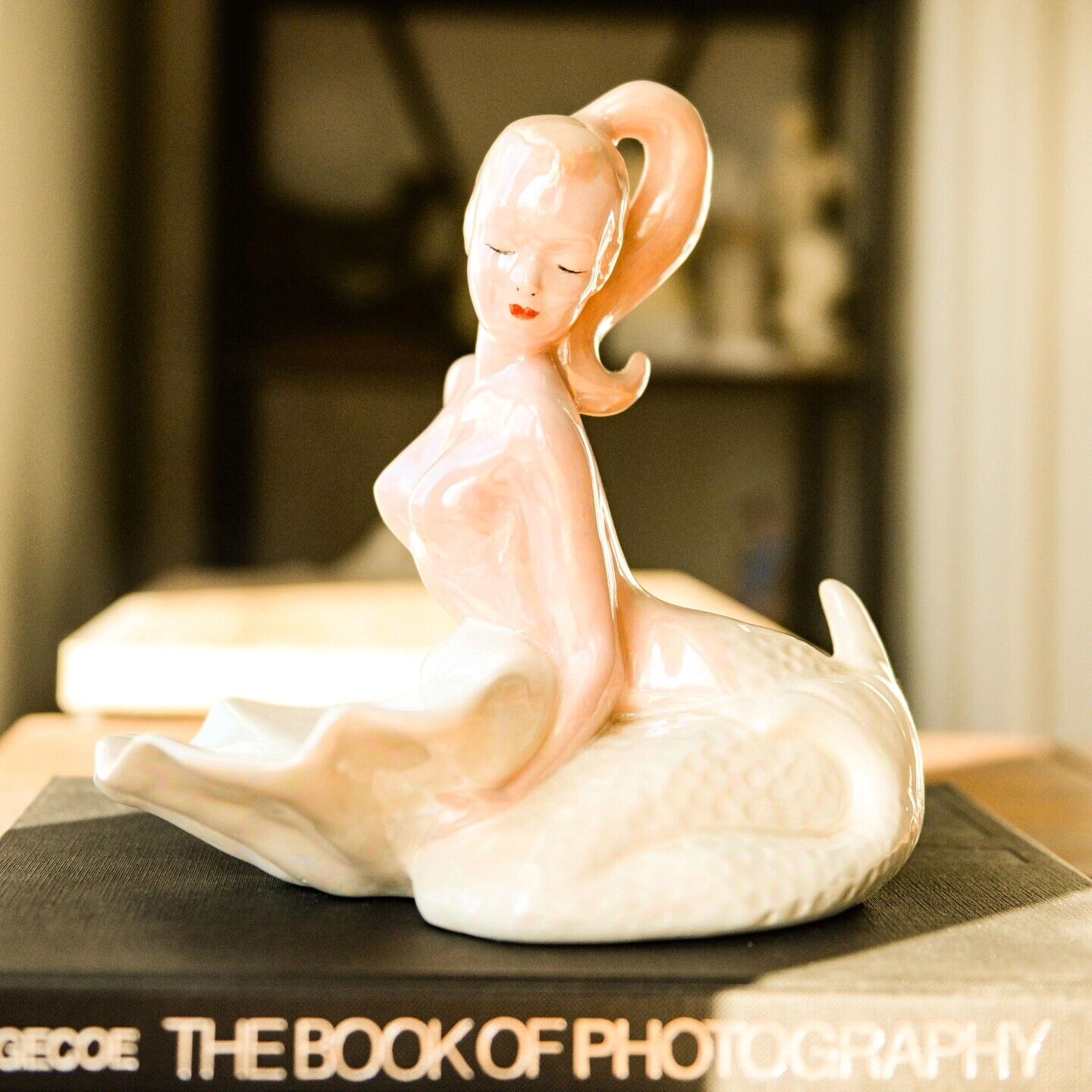 Vintage Irridescent Ceramic Nude Mermaid  Beautiful 1990 Signed