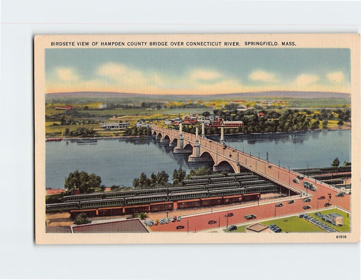 Postcard Bird's Eye View of Hampden County Bridge Springfield Massachusetts USA