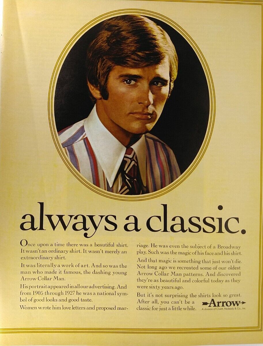 1973 Print Ad Arrow Men\'s Shirt Collar Man Vtg Clothing Fashion Cluett Peabody