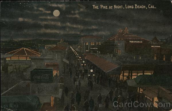 1916 Long Beach,CA The Pike at Night Los Angeles County California Postcard