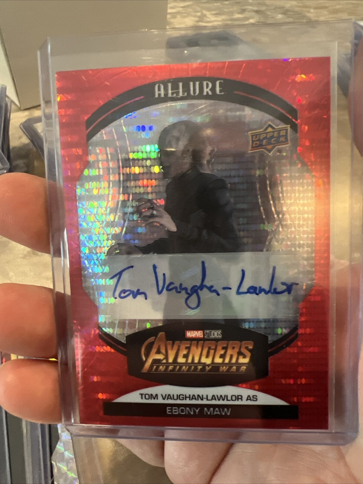 2022 Upper Deck Marvel Allure Red Tom Vaughan-Lawlor Ebony Maw as #83 Auto