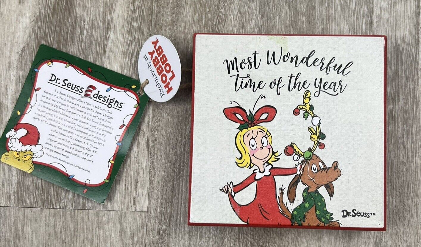 Wall Sign Dr Seuss The Grinch Cindy Lou & Max Most Wonderful Time the Year NEW