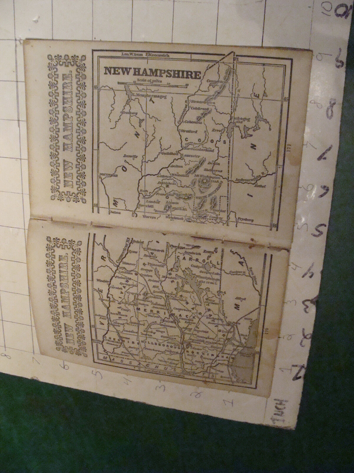 vintage Original New Hampshire small MAP, and info from 1850\'s or so