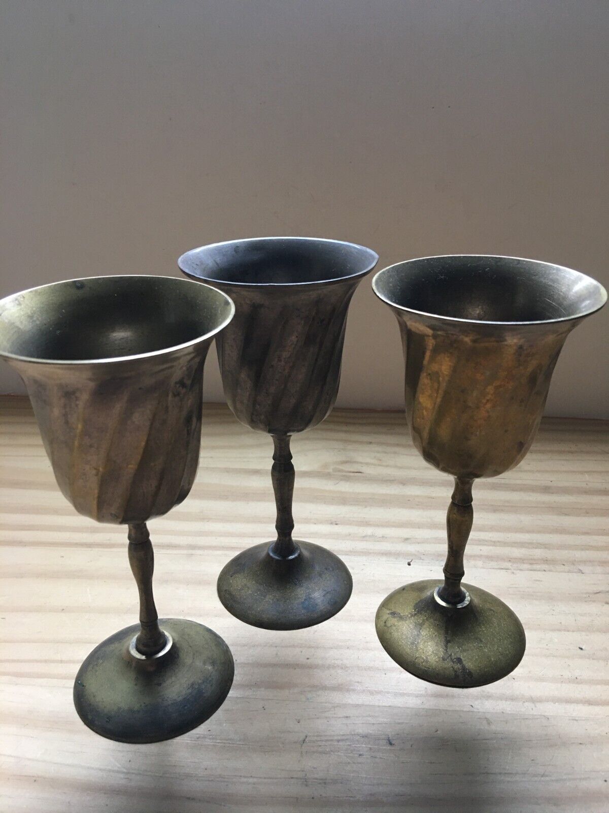 Set of 3 Vintage EPNS Nickel Silver Wine Goblets With Striped Pattern  6\
