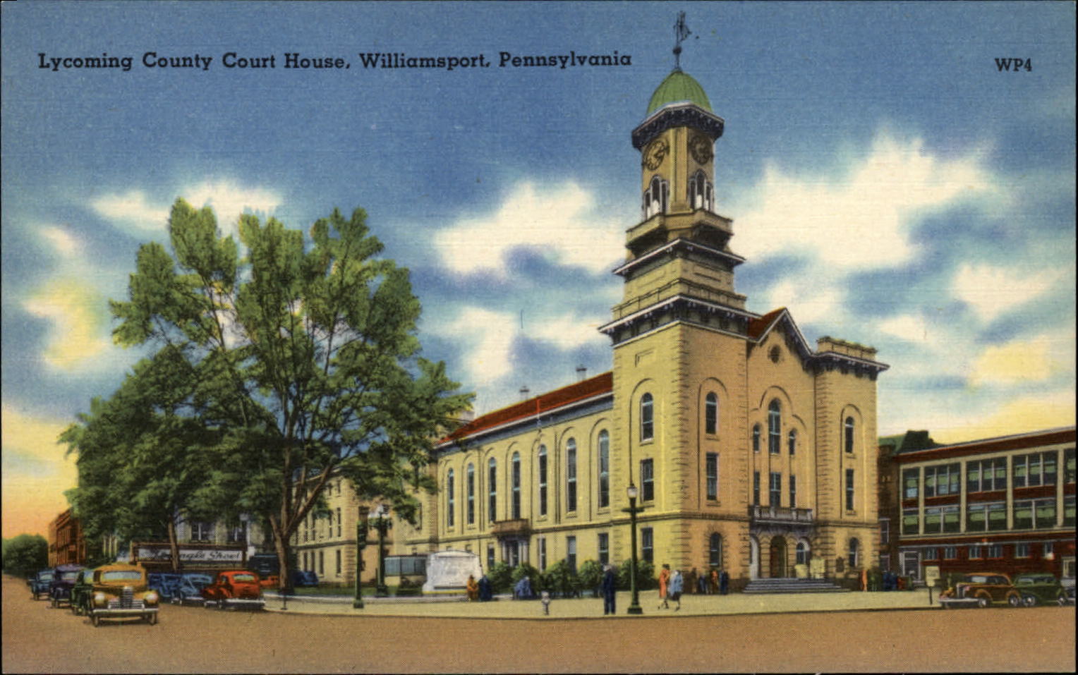 Lycoming County Court House Williamsport Pennsylvania ~ 1940s linen postcard