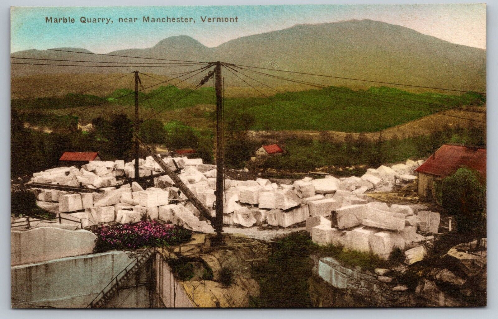 Marble Quarry Near Manchester Vermont Hand Colored Postcard
