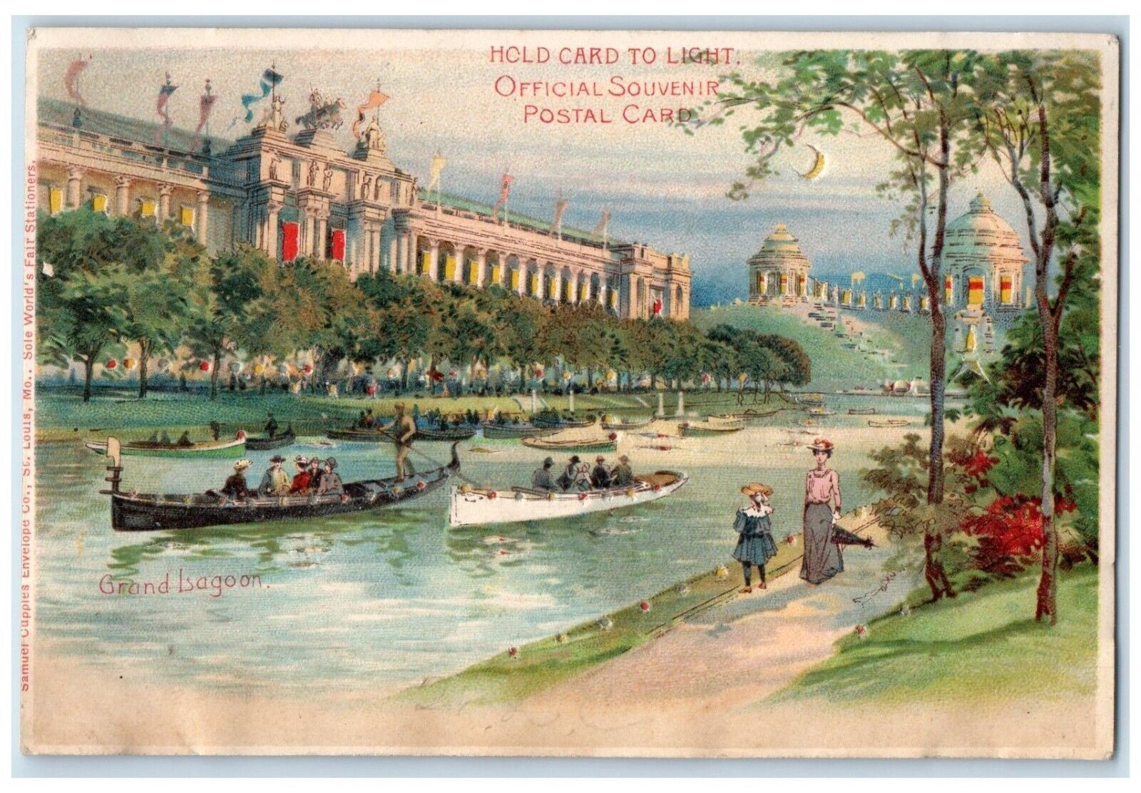 c1905 Hold Card To Light Grands Lagoon HTL Embossed Antique Postcard