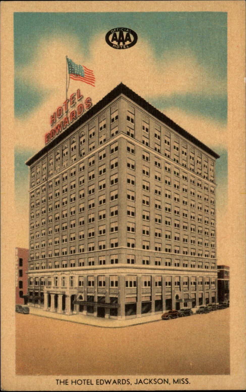 Mississippi Jackson Hotel Edwards ~ 1930s linen postcard sku395