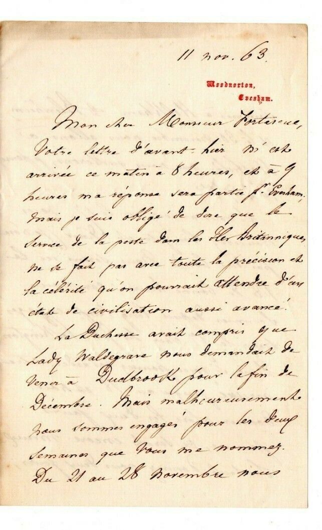 Prince Henri d\'Orleans, Duke of Aumale SIGNED 1863 letter to Baron Carlingford