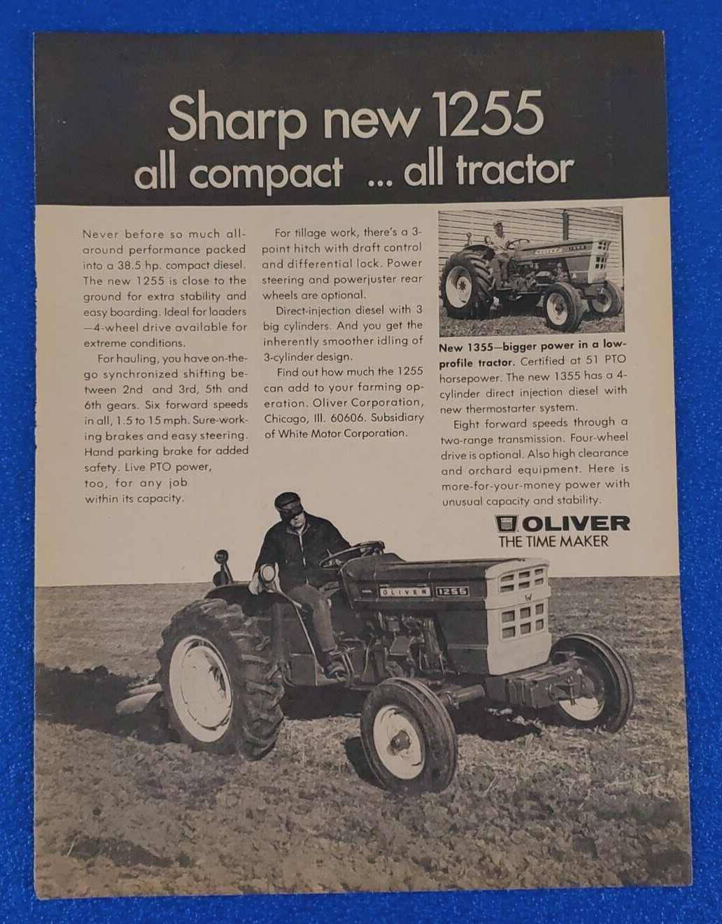 VINTAGE 1969 OLIVER 1255 TRACTOR CLASSIC AMERICAN ORIGINAL PRINT AD SHIPS FREE