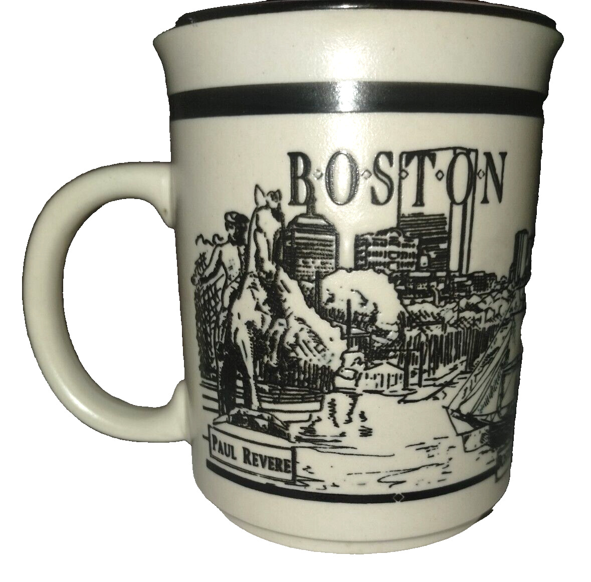 Boston Souvenir Ceramic Mug Famous Historic Boston Icon Taupe Pink Black Nice