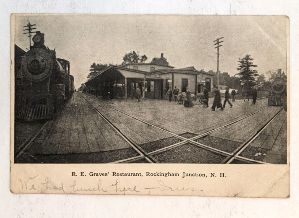 1907 B&M RAILROAD TRAIN STATION ROCKINGHAM JCT NEWFIELDS NEWMARKET LINE POSTCARD