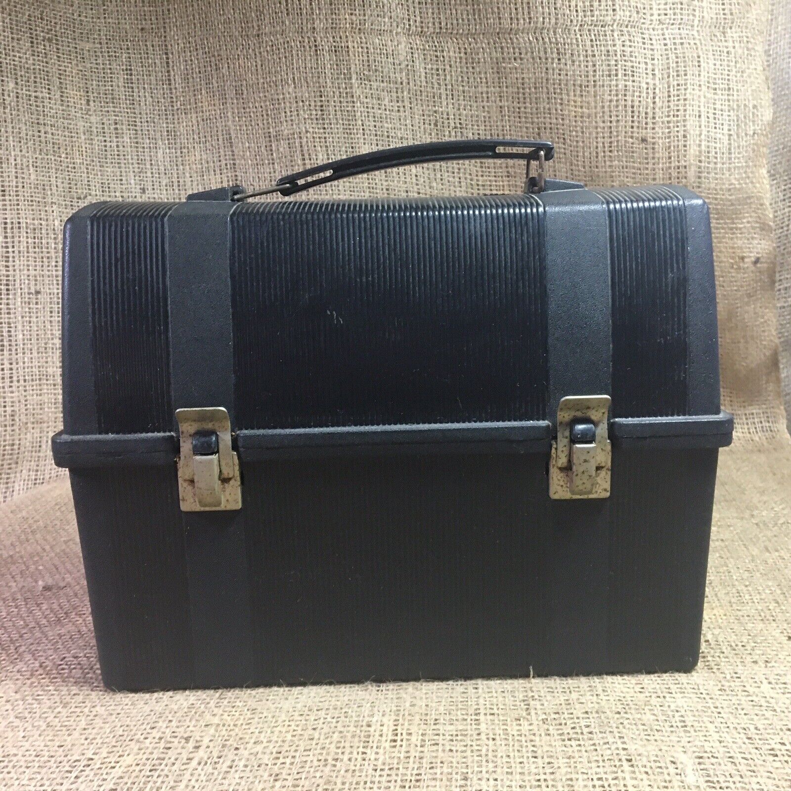 Vintage 10” Black Plastic Dome Working Mans Lunch Box by Aladdin USA