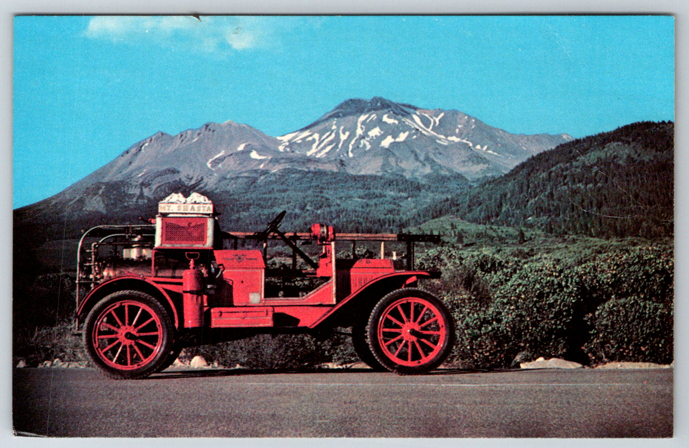 c1960s Mount Shasta Northern California Fire Truck Vintage Postcard