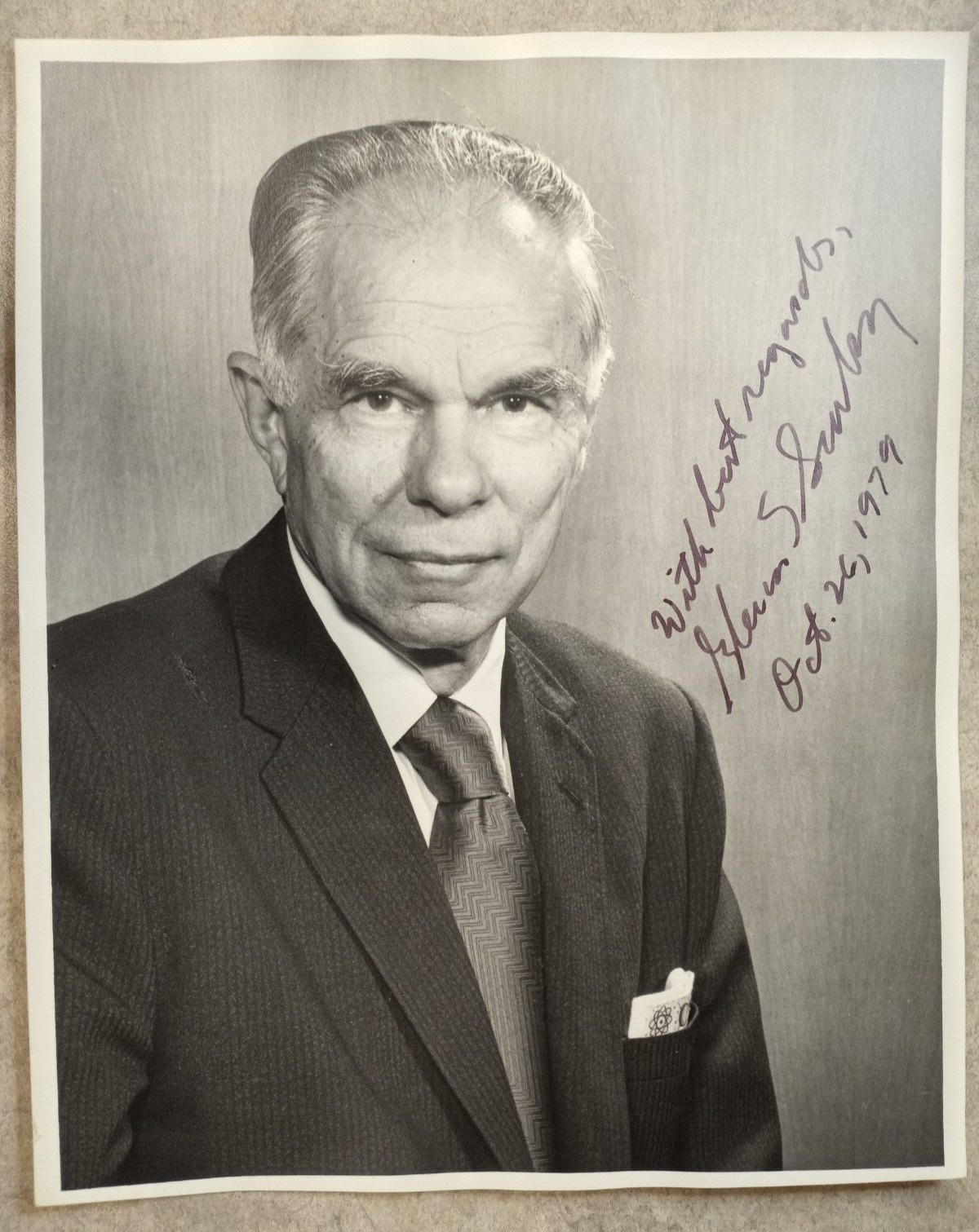 Glenn T Seaborg Signed Photo Dated Oct 26th, 1979