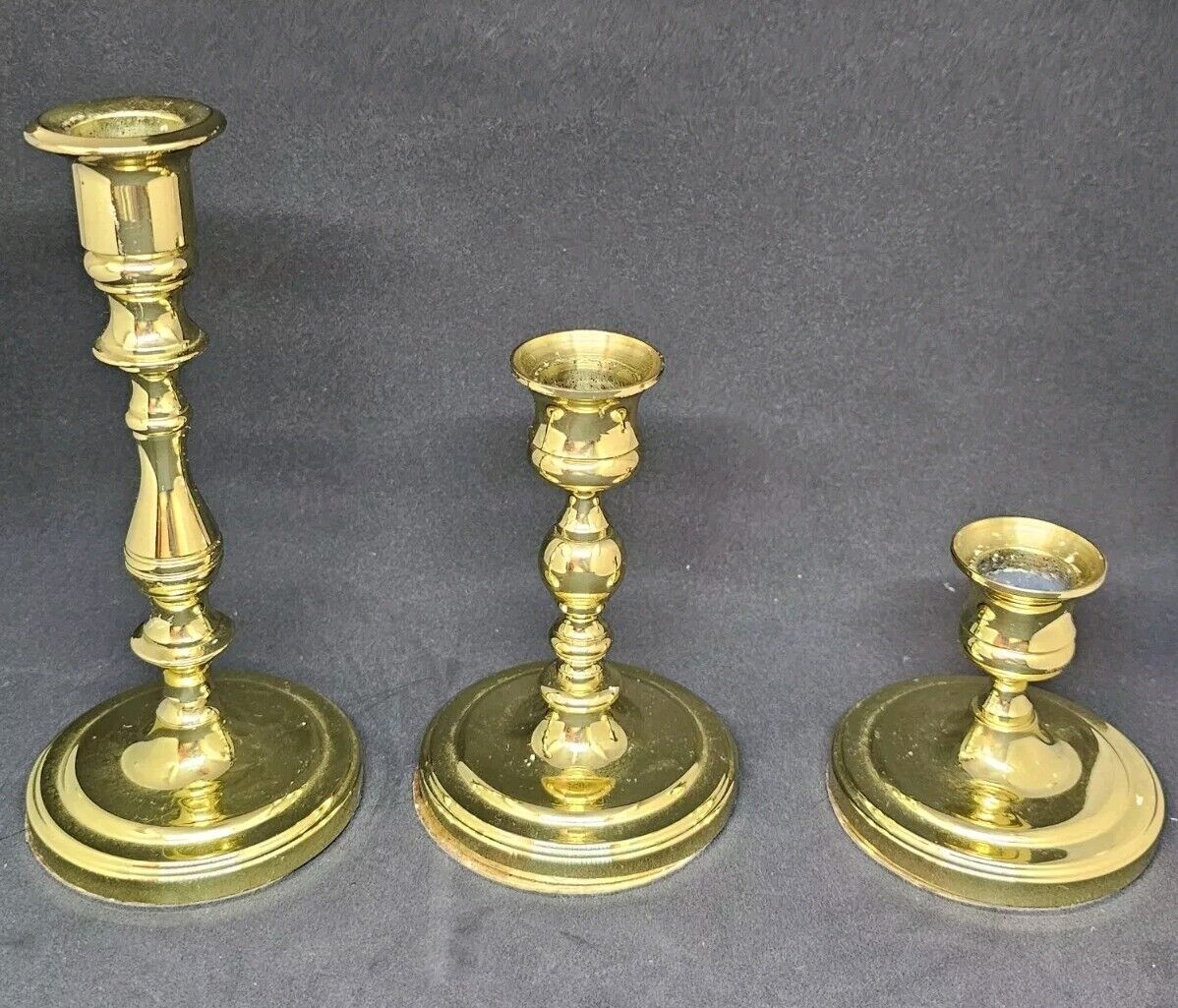 3 VINTAGE BRASS BALDWIN CANDLESTICKS CANDLE HOLDERS 7 Inch 5 Inch 3 Inch