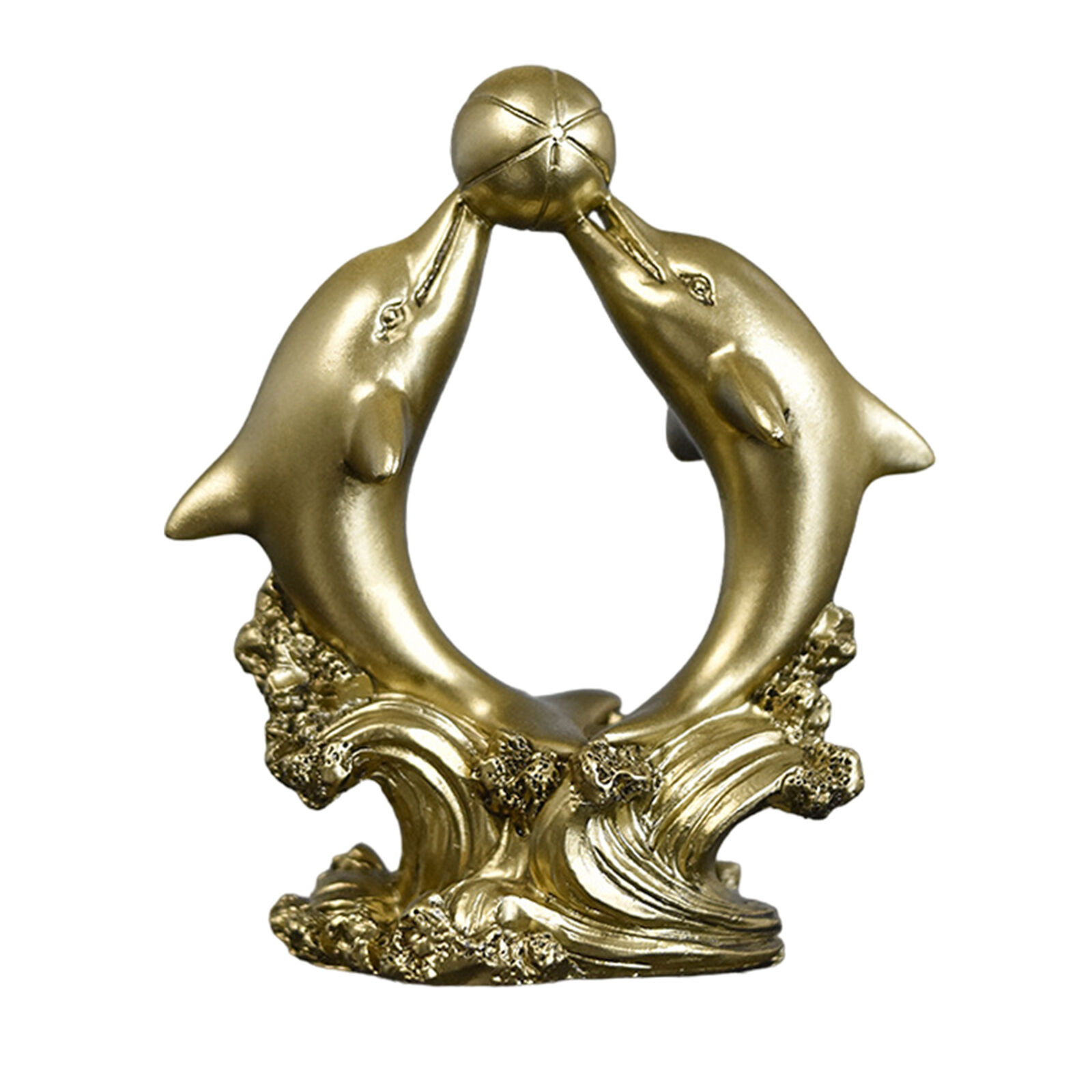 Gold Dolphin Statue Double Fish Dolphin Resin Sculpture Ornament Sea Art Decor