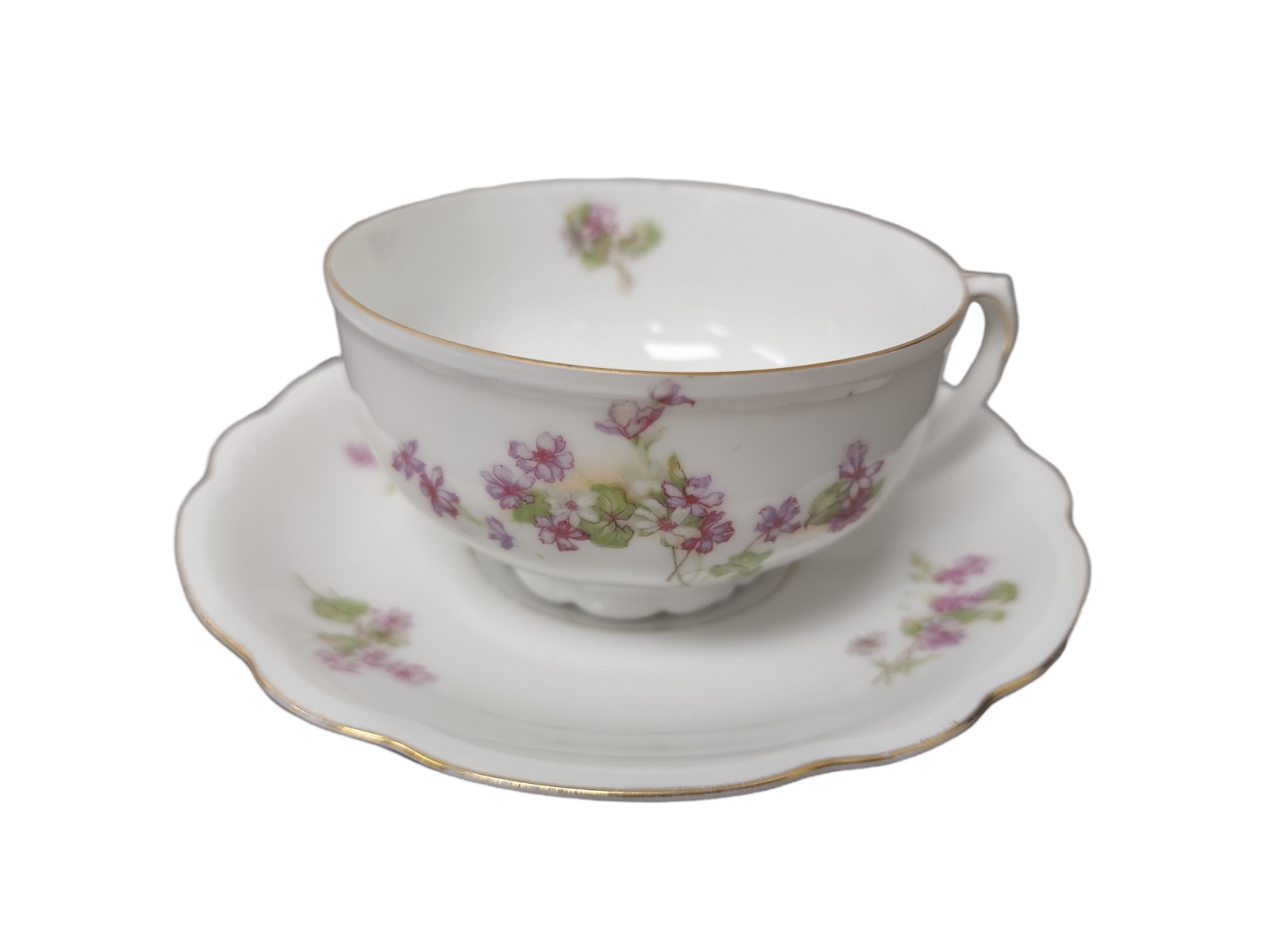 Vintage Moritz Zdekauer MZ Austrian China Lavendar petite flowers teacup saucer