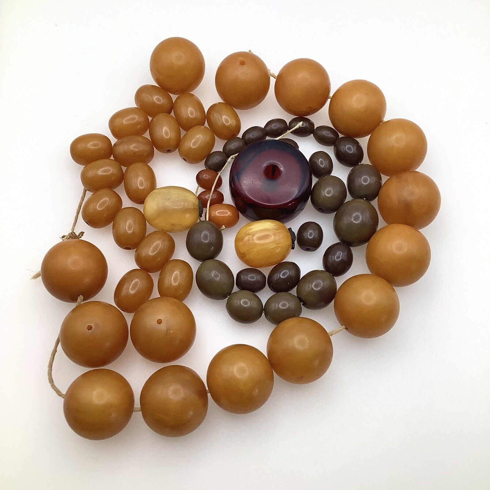 Large Lot of Old Amber Bakelite Loose Beads 349 Grams